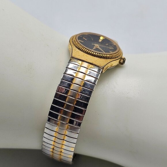 Vintage Oscar de la Renta Quartz Womens Watch Gold Silver Two-Tone Stretch Band - Picture 2 of 5